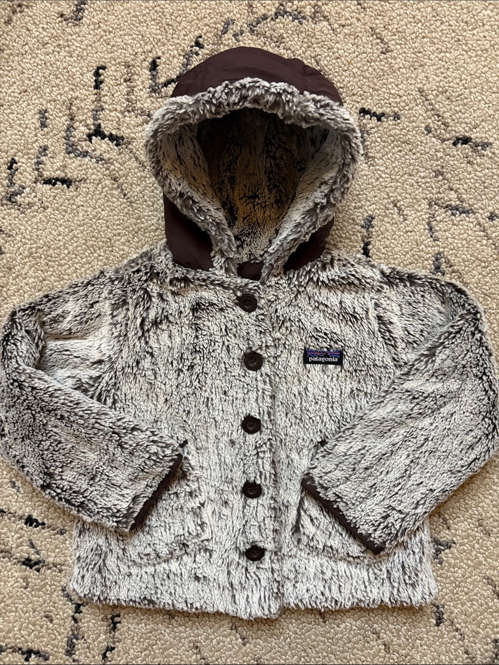 Patagonia Kids Faux-Fur Hooded Coat in Mottled Gray (3T) EUC